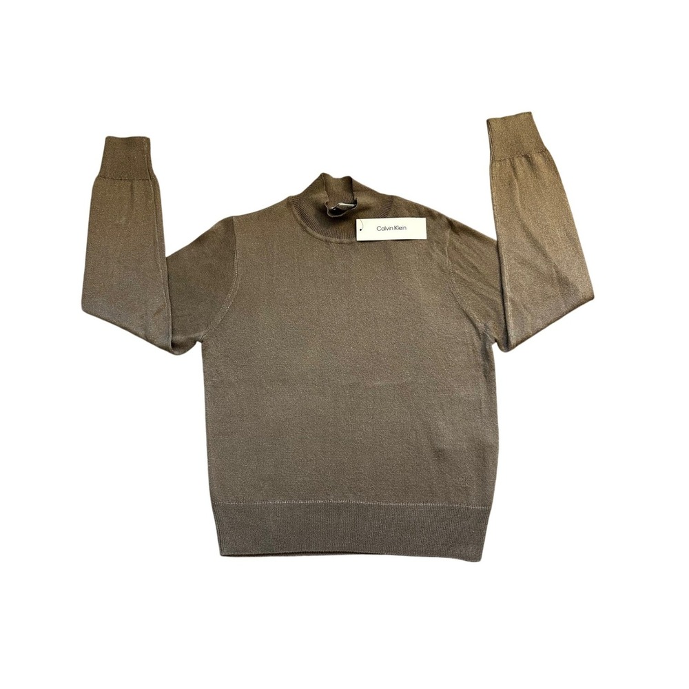 Calvin Klein Jeans Mens Walnut Brown Metallic Mock Neck Sweater Medium‎ NWT